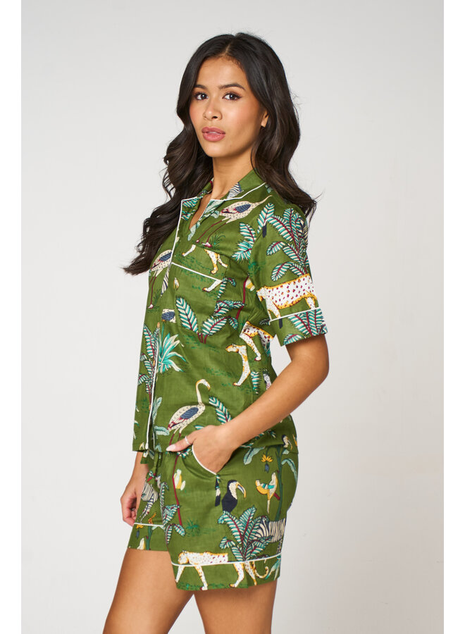 Short Cotton Pyjama Set in Green Jungle
