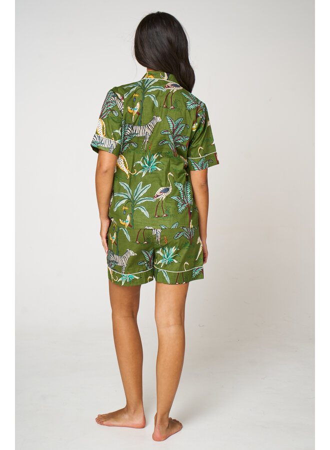 Short Cotton Pajama Set in Green Jungle