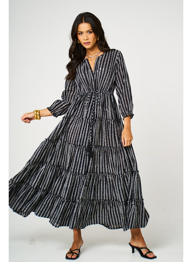 Aasha Savanah Dress - Black Herringbone
