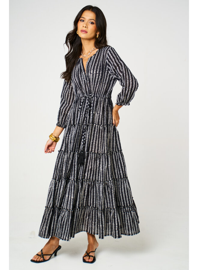 Aasha Savanah Dress - Black Herringbone