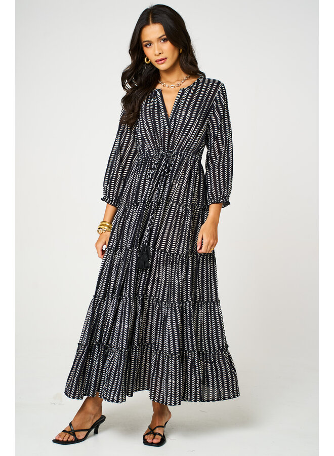 Aasha Savanah Dress - Black Herringbone