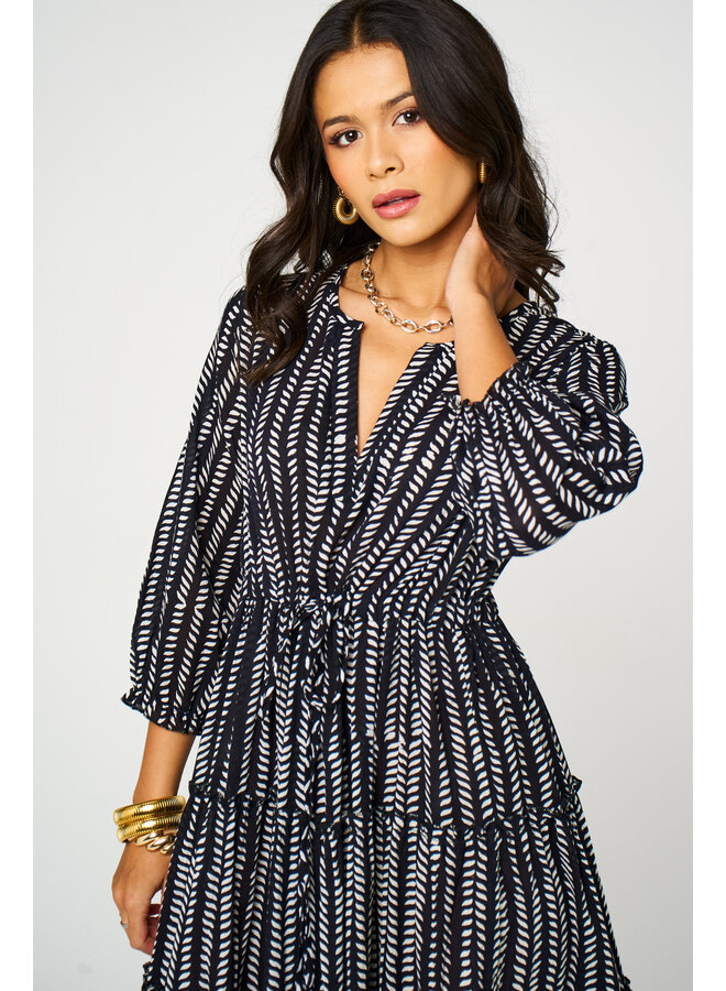 Aasha Savanah Dress - Black Herringbone