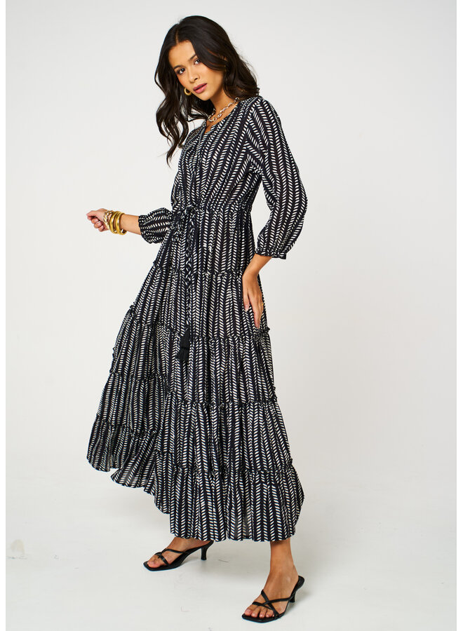 Aasha Savanah Dress - Black Herringbone