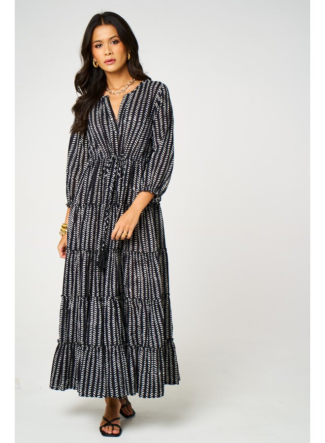 Aasha Savanah Dress - Black Herringbone