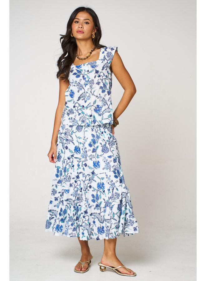Jaba Tiered Skirt - Blue Flower