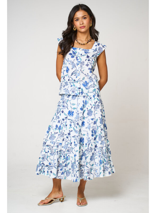 Jaba Tiered Skirt - Blue Flower