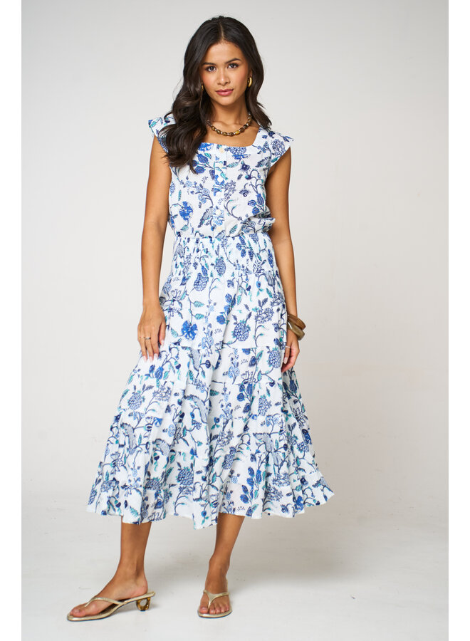 Jaba Tiered Skirt - Blue Flower