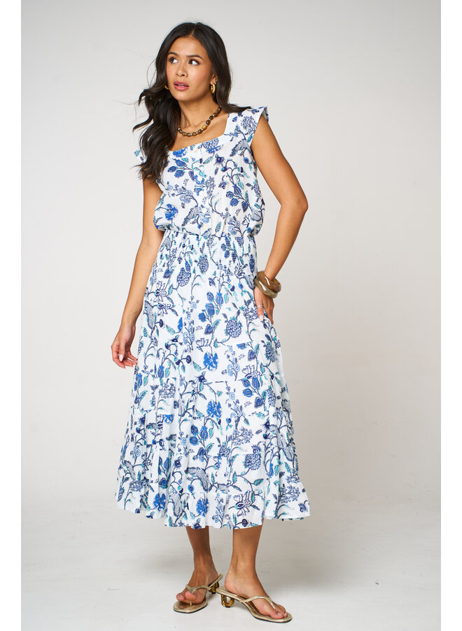 Jaba Tiered Skirt - Blue Flower