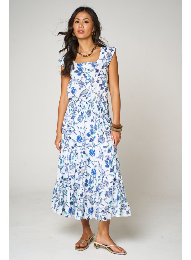 Jaba Tiered Skirt - Blue Flower