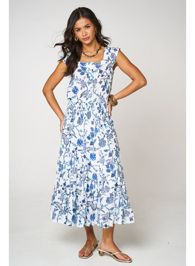 Jaba Tiered Skirt - Blue Flower