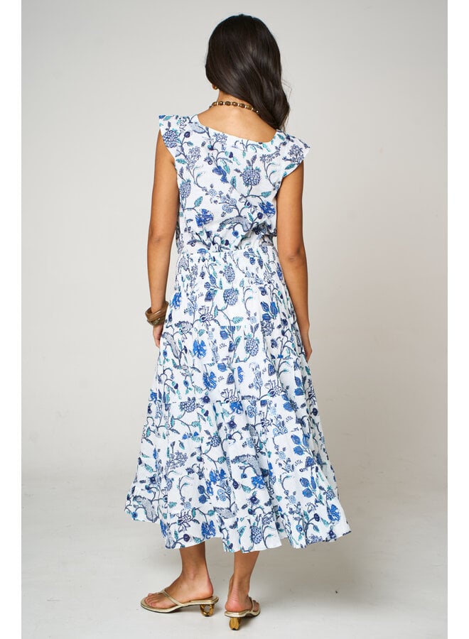 Jaba Tiered Skirt - Blue Flower