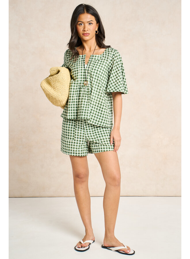 Jaba Cotton Shorts - Green Squares