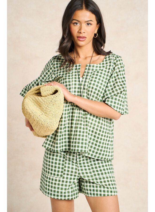 Jaba Cotton Shorts - Green Squares