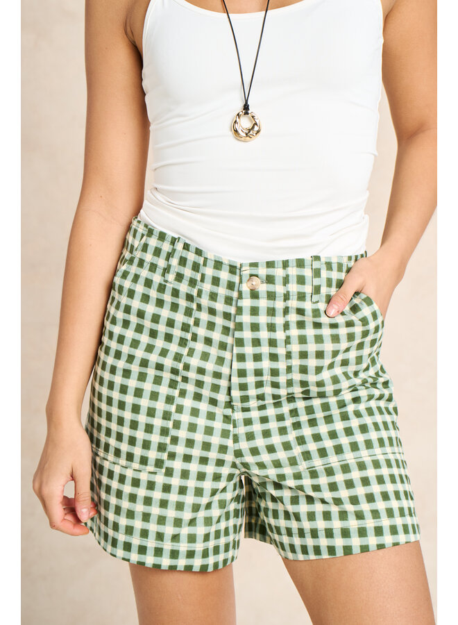 Jaba Cotton Shorts - Green Squares