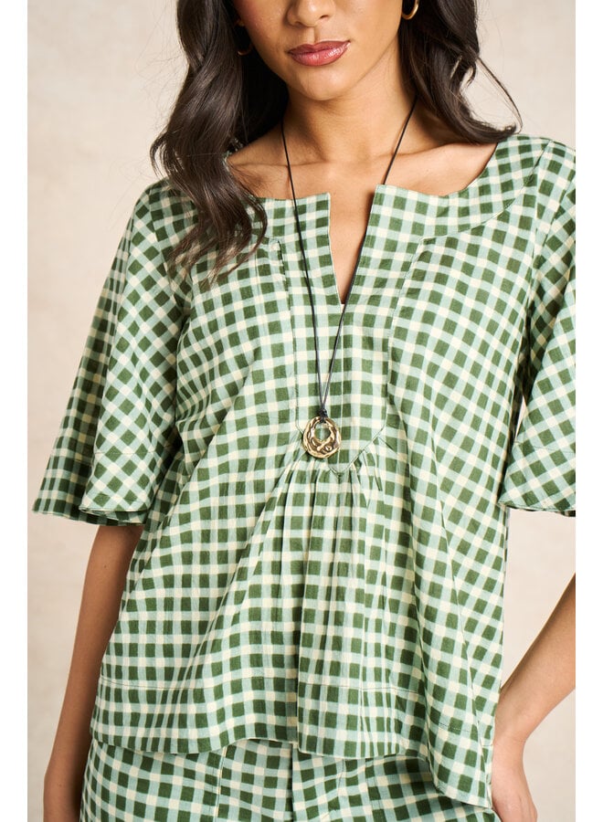 Jaba Myra Top - Green Squares