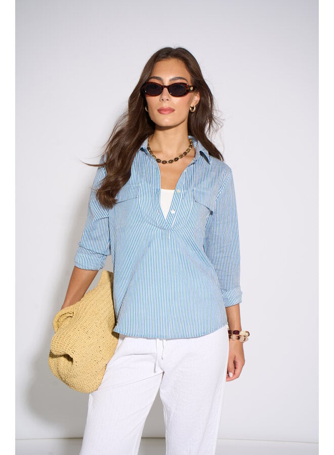 Jaba Pocket Shirt - Stripe Blue