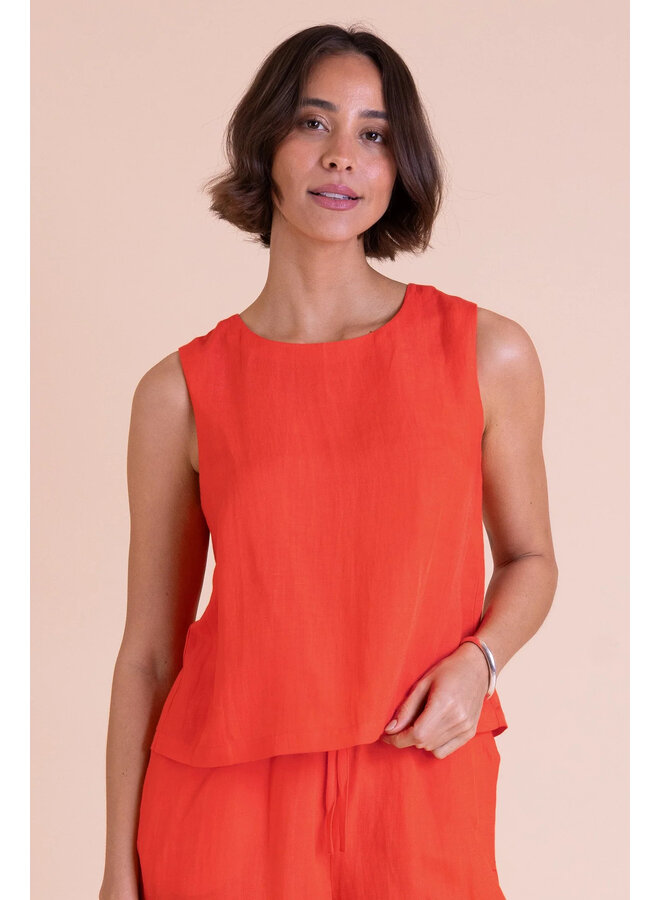 Saige Button Back Shell Top - Tomato