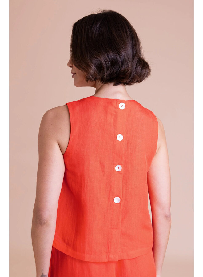 Saige Button Back Shell Top - Tomato