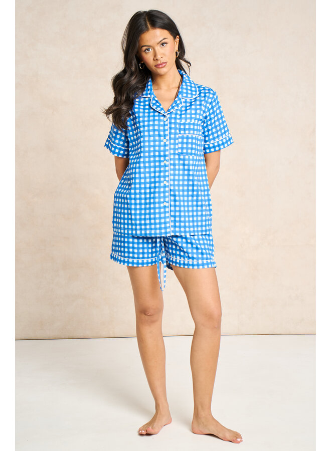Sach Short Cotton PJs - Gingham Blue