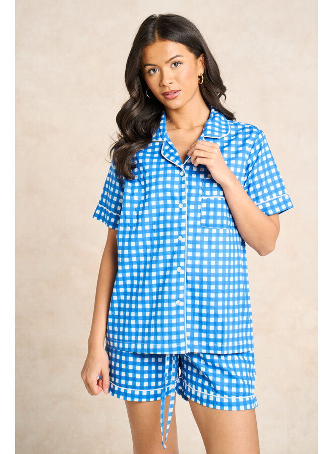 Sach Short Cotton PJs - Gingham Blue