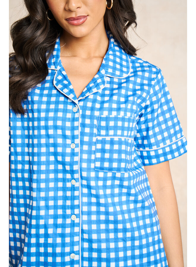 Sach Short Cotton PJs - Gingham Blue