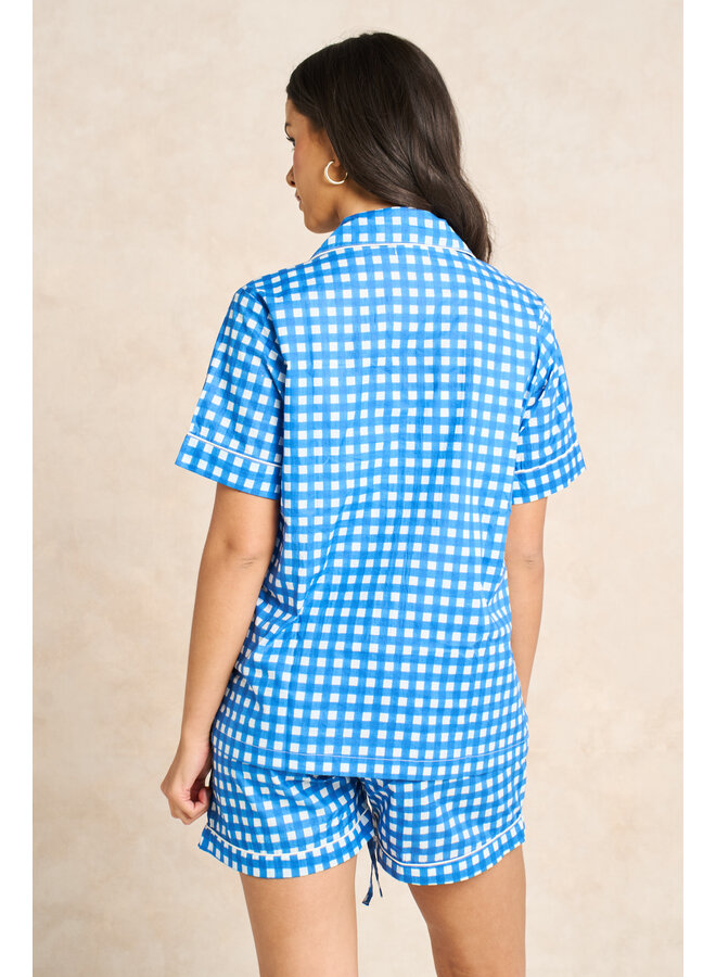Sach Short Cotton PJs - Gingham Blue