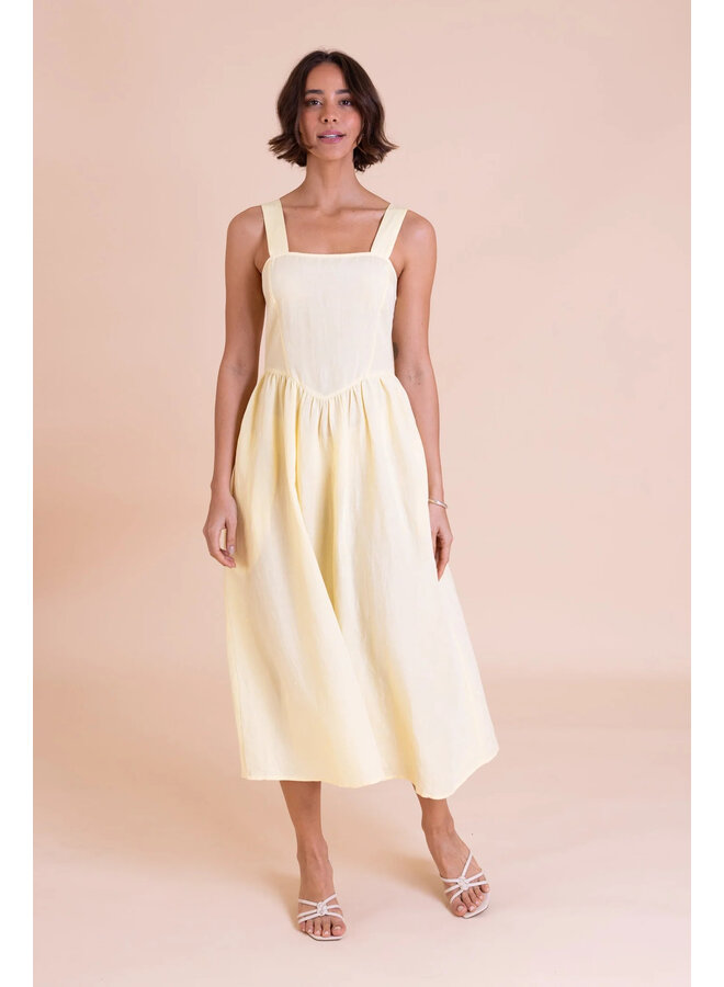 Saige Square Neck Summer Dress - Lemon
