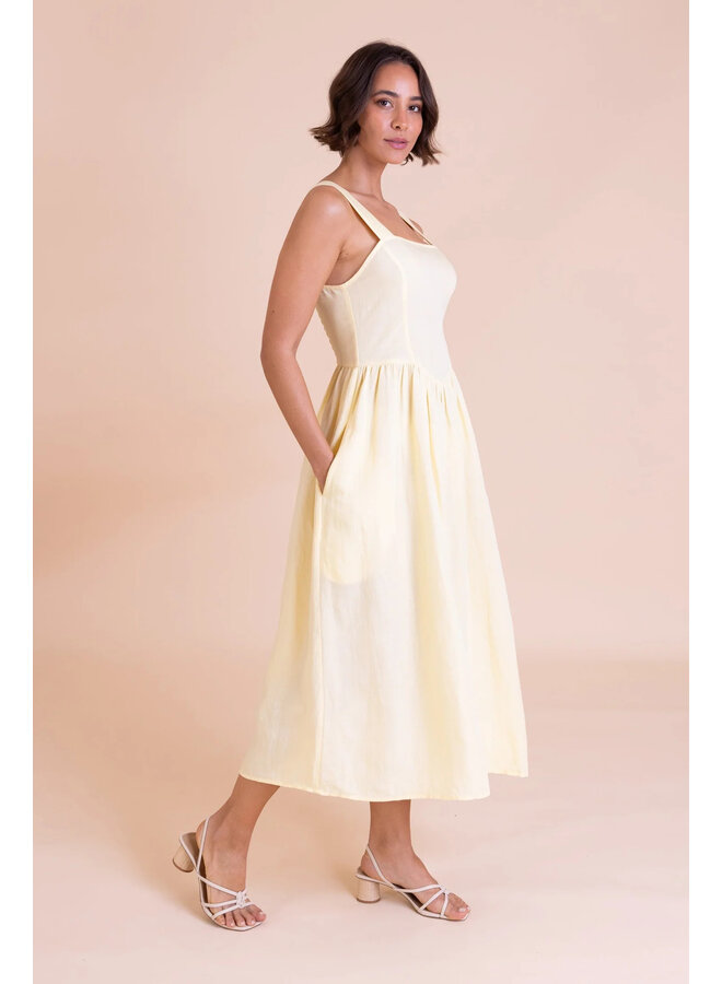 Saige Square Neck Summer Dress - Lemon