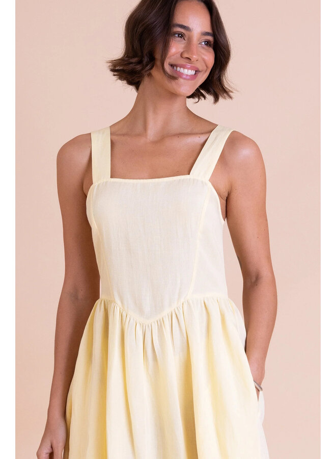 Saige Square Neck Summer Dress - Lemon