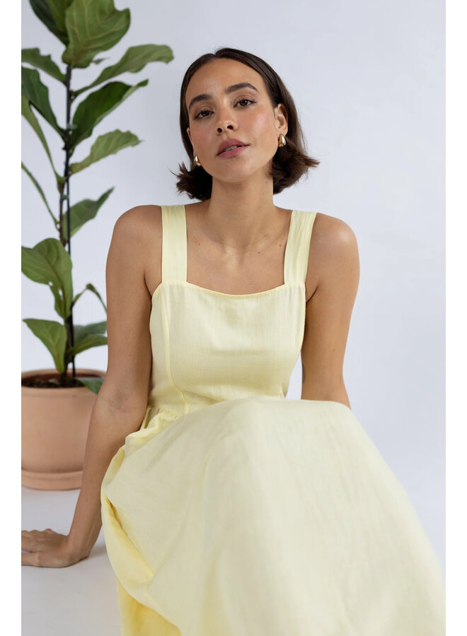 Saige Square Neck Summer Dress - Lemon