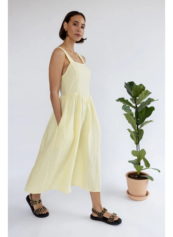 Saige Square Neck Summer Dress - Lemon