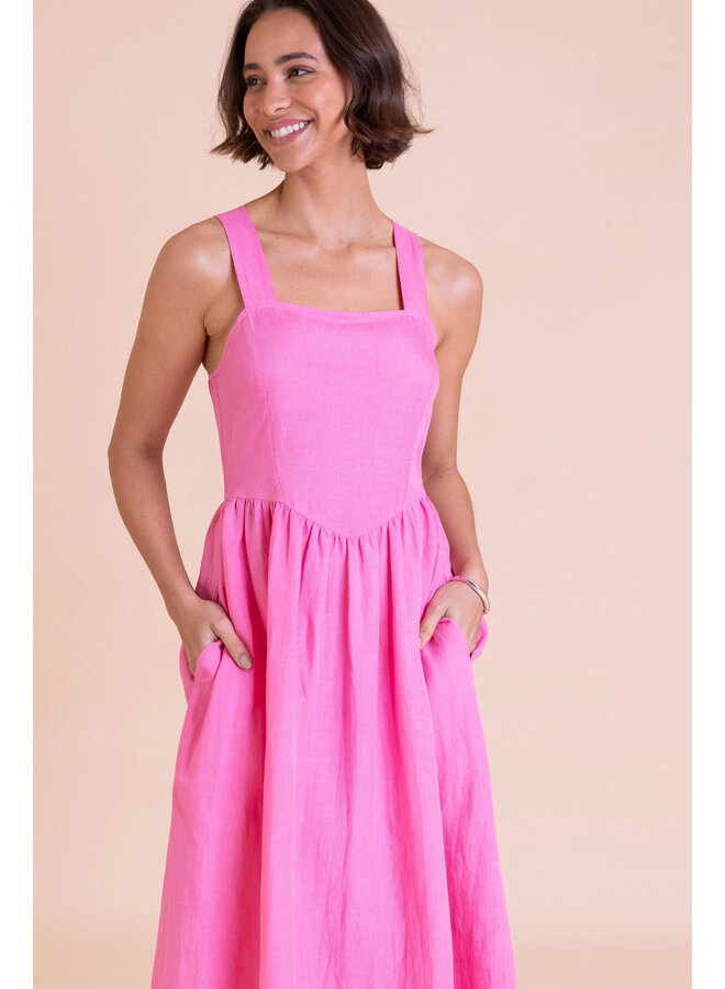 Saige Square Neck Summer Dress - Pink