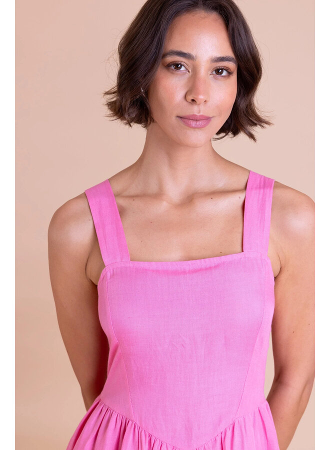 Saige Square Neck Summer Dress - Pink