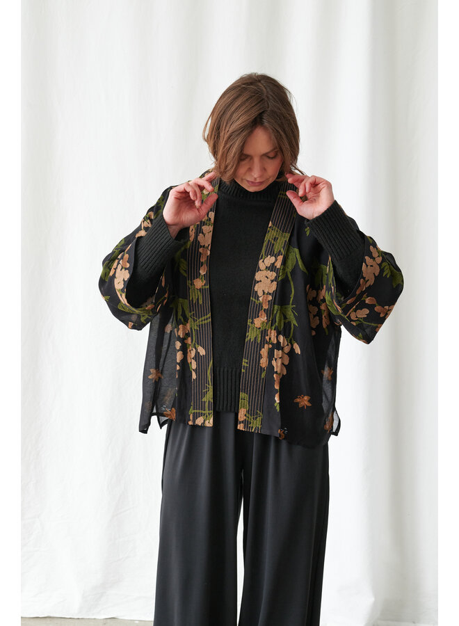 One Hundred Stars Kimono Wisteria Black