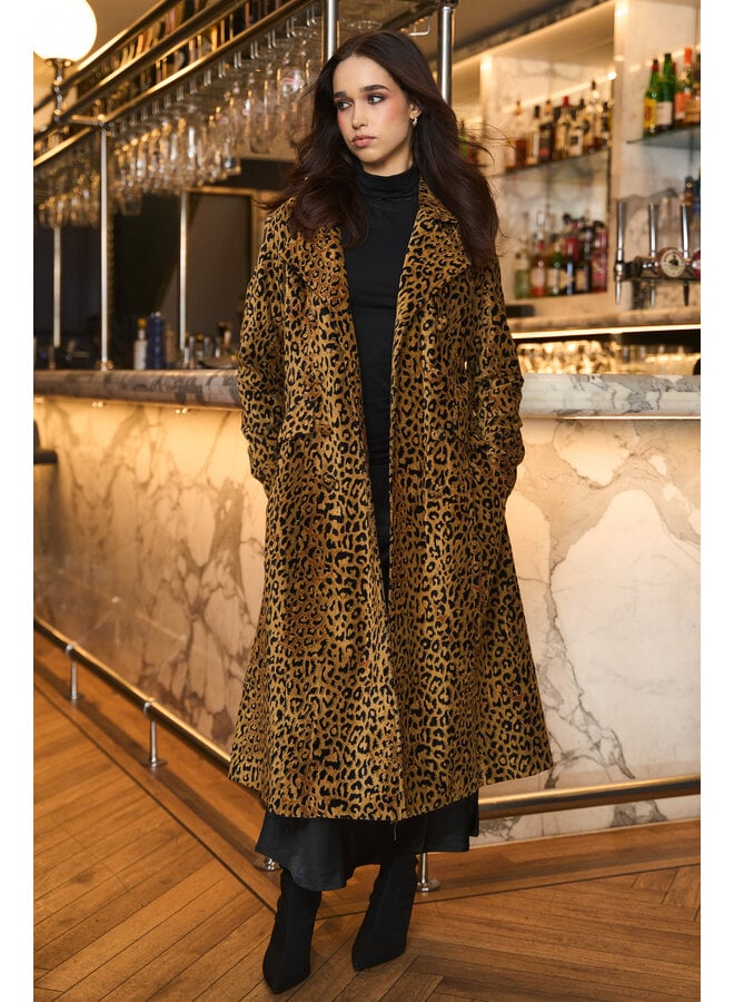 Jaba Elisabeth Maxi Velvet Coat - Leopard Print