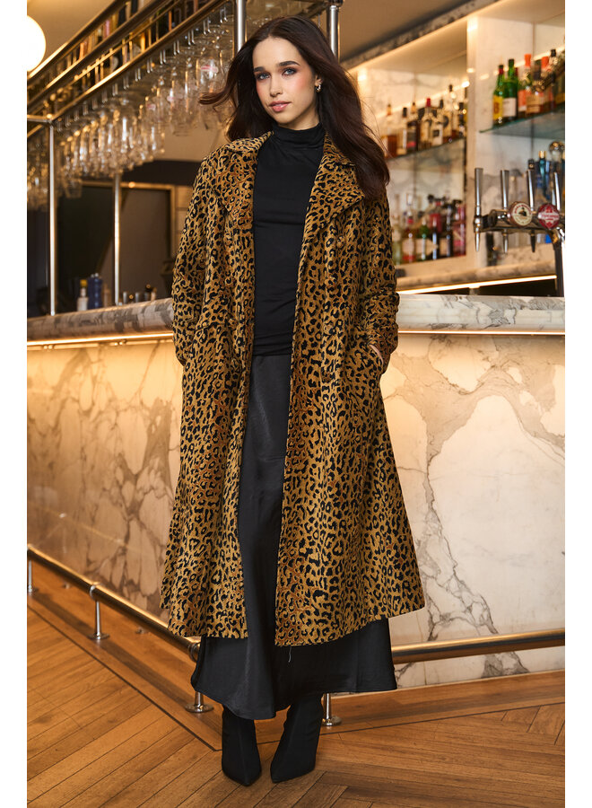 Jaba Elisabeth Maxi Velvet Coat - Leopard Print