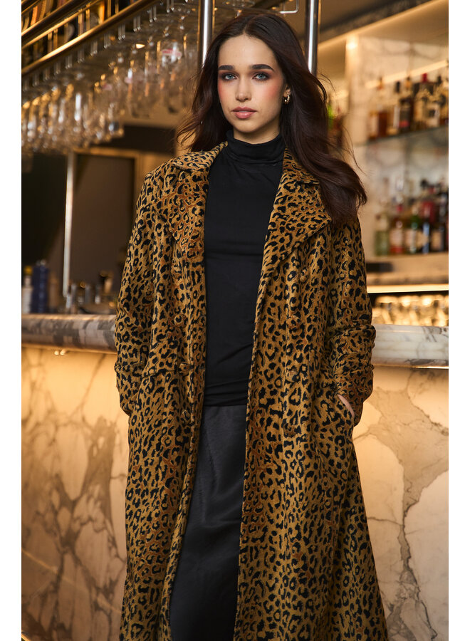 Jaba Elisabeth Maxi Velvet Coat - Leopard Print