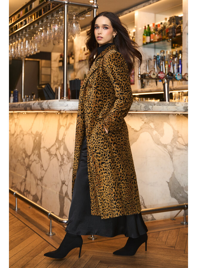 Jaba Elisabeth Maxi Velvet Coat - Leopard Print