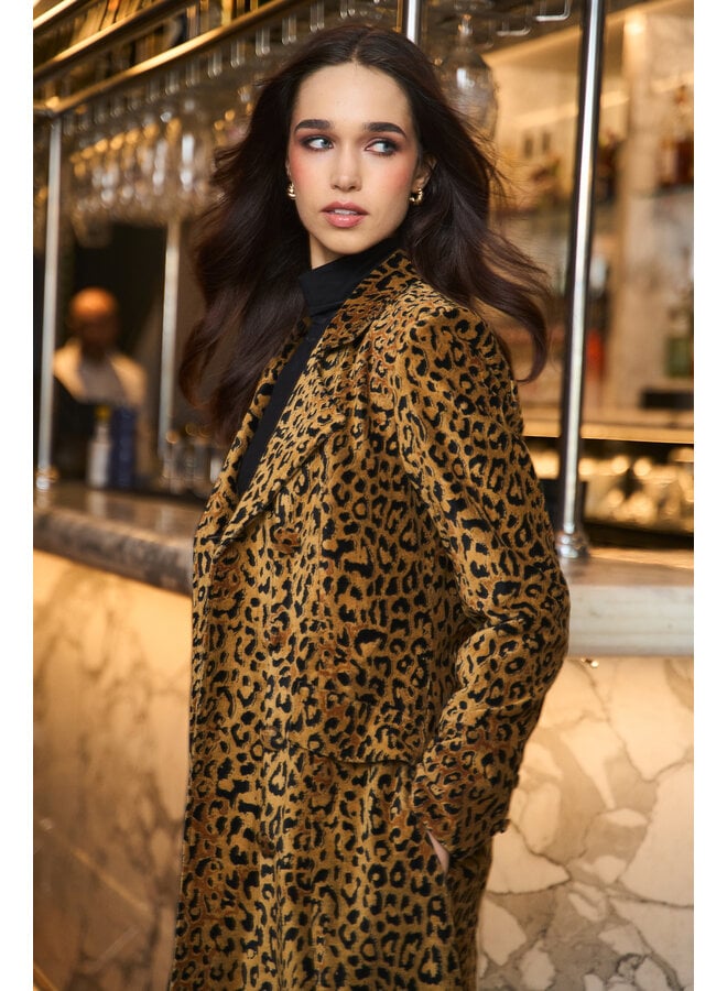 Jaba Elisabeth Maxi Velvet Coat - Leopard Print