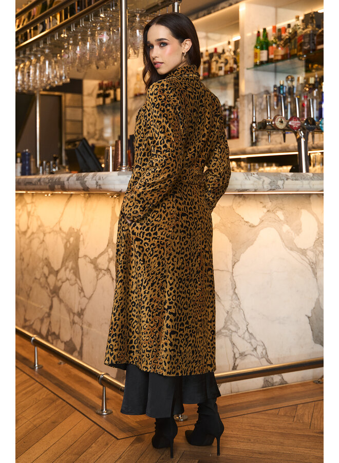 Jaba Elisabeth Maxi Velvet Coat - Leopard Print