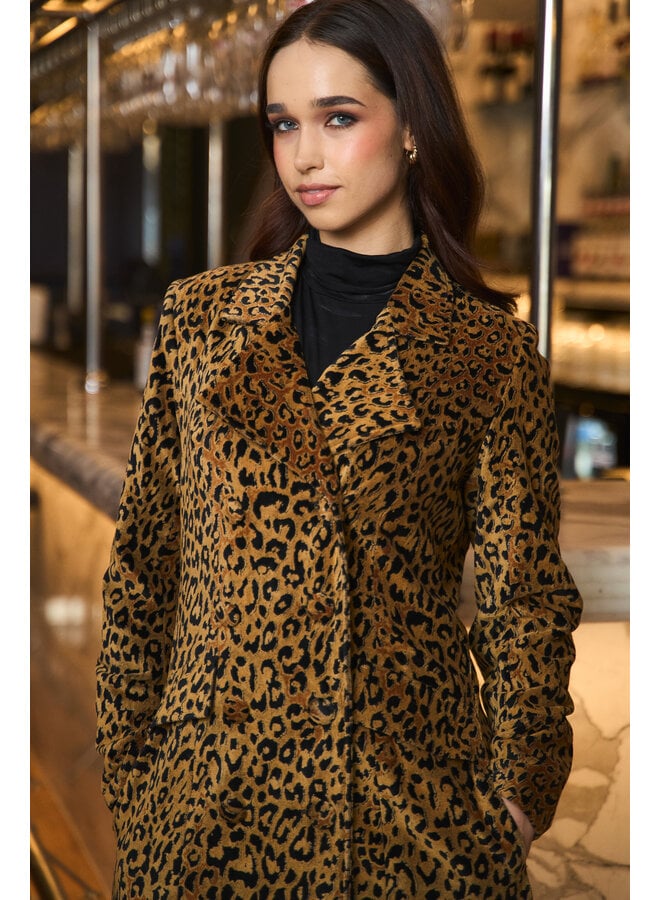 Jaba Elisabeth Maxi Velvet Coat - Leopard Print