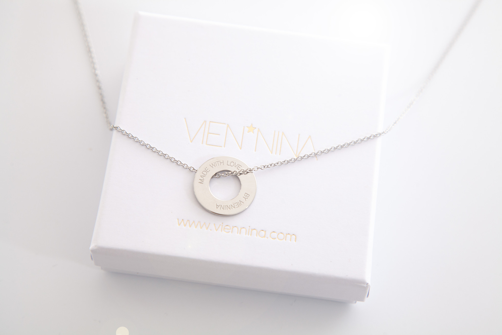 NECKLACE / large  silver glossy/ "MADE WITH LOVE BY VIENNINA" / N*FINITY