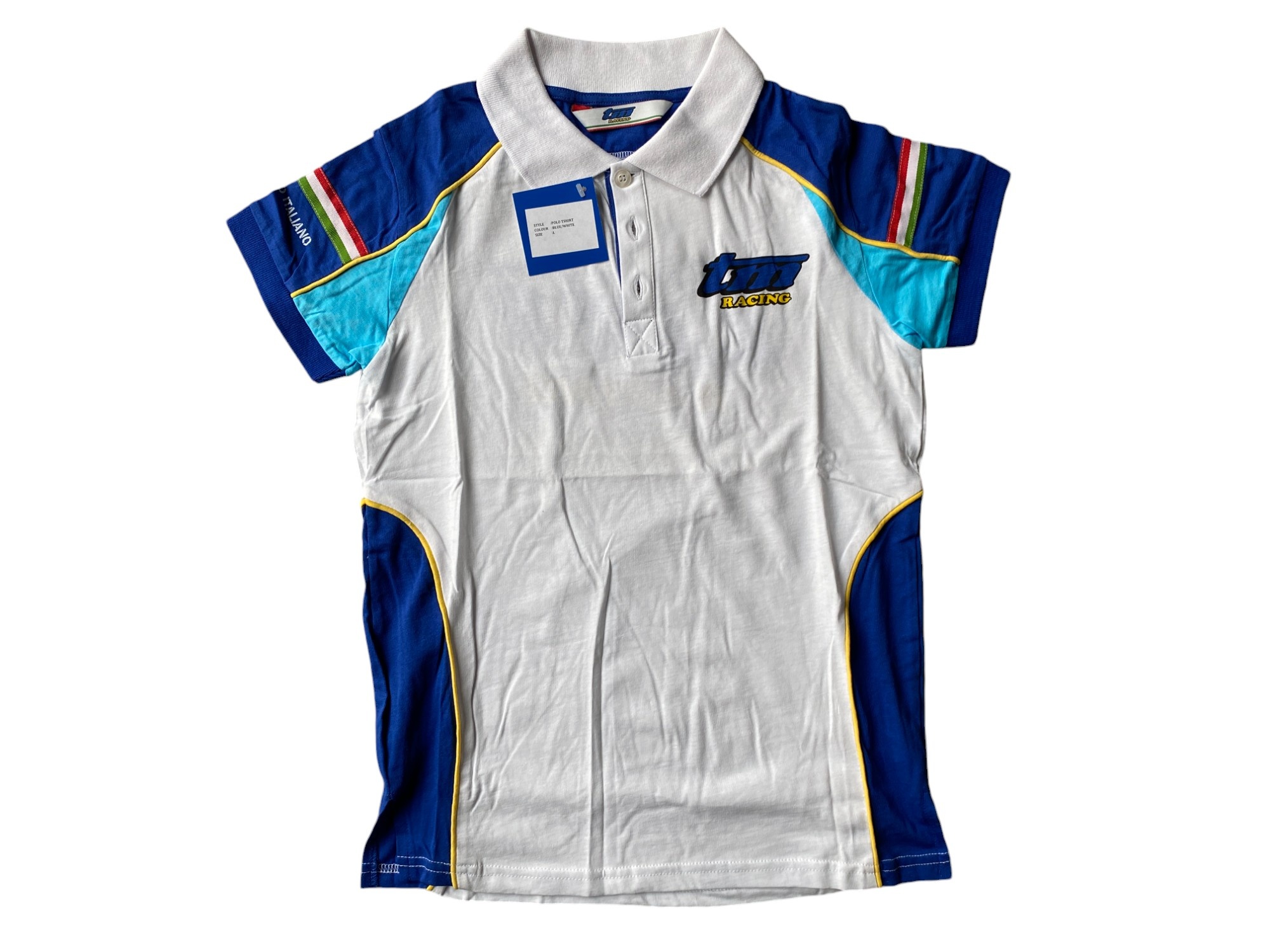 TM Racing Ladies Polo Adult Blue, White and  Yellow - L