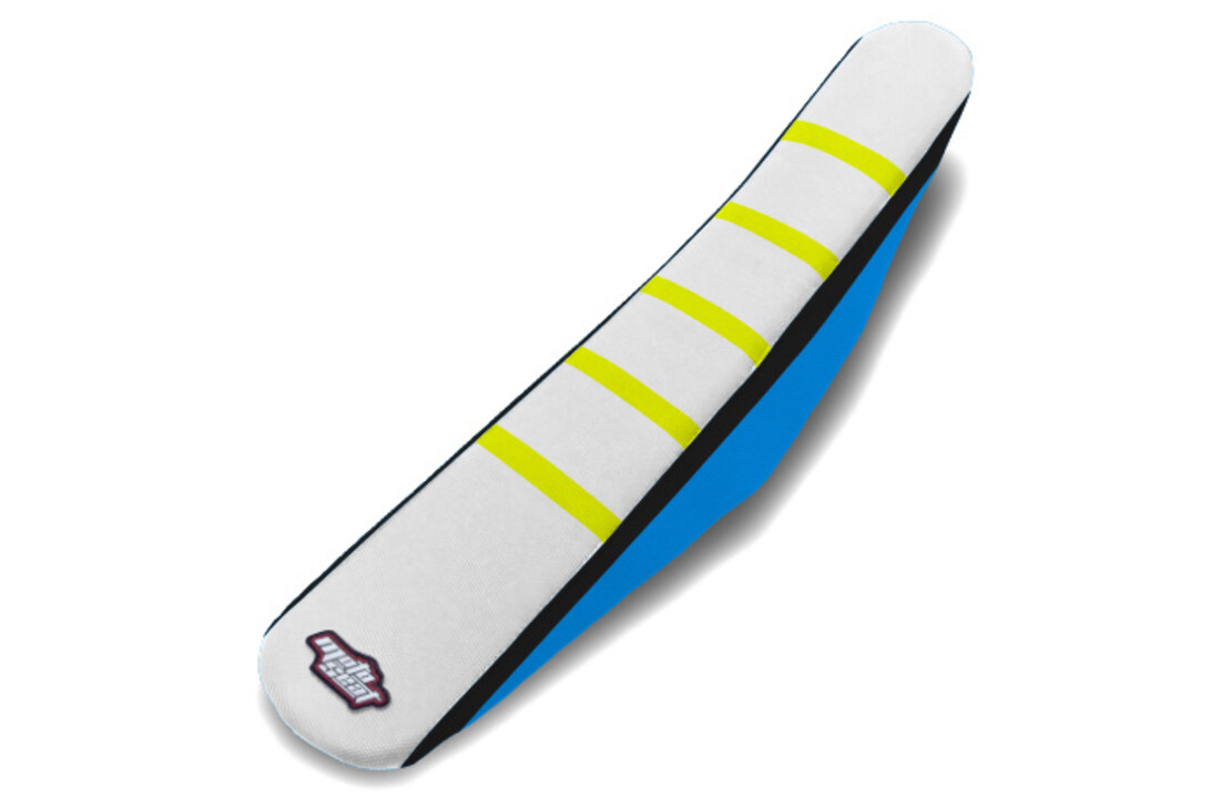 MOTOSEAT SEAT COVER TM 15-21 4T White/Blue/Black Stripe Yellow