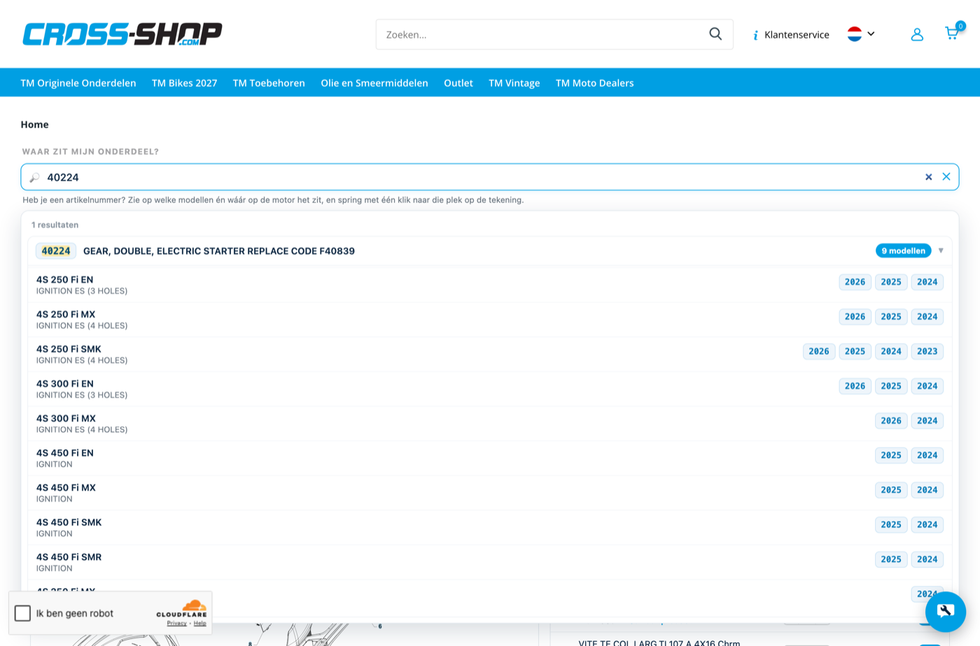 Type in the part number