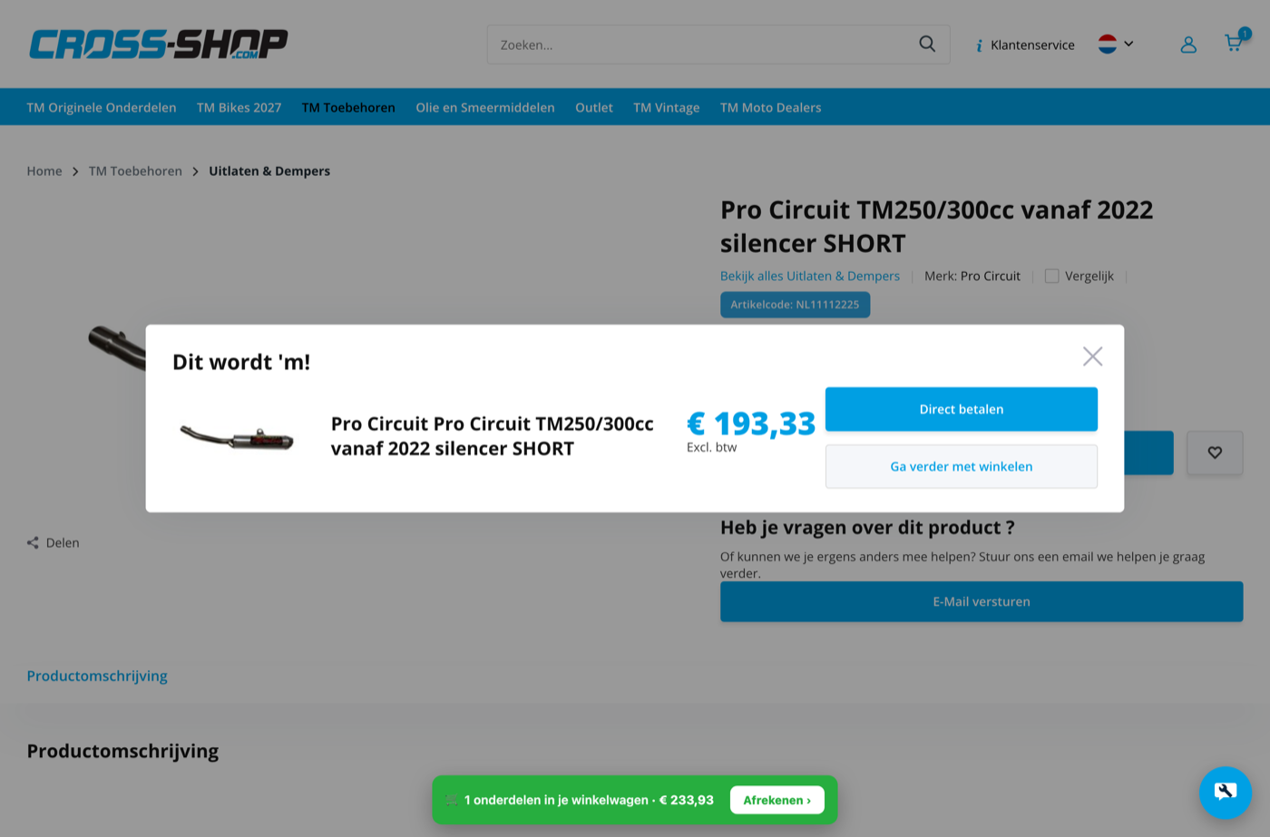 Confirmation in your cart