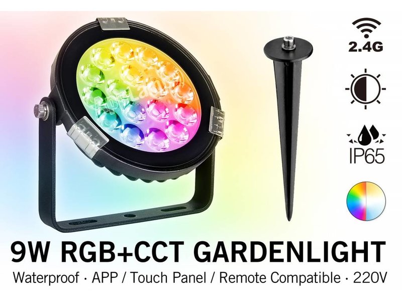 LED Tuinspot RGB-W 9Watt - warm wit en kleur 240 Volt IP65