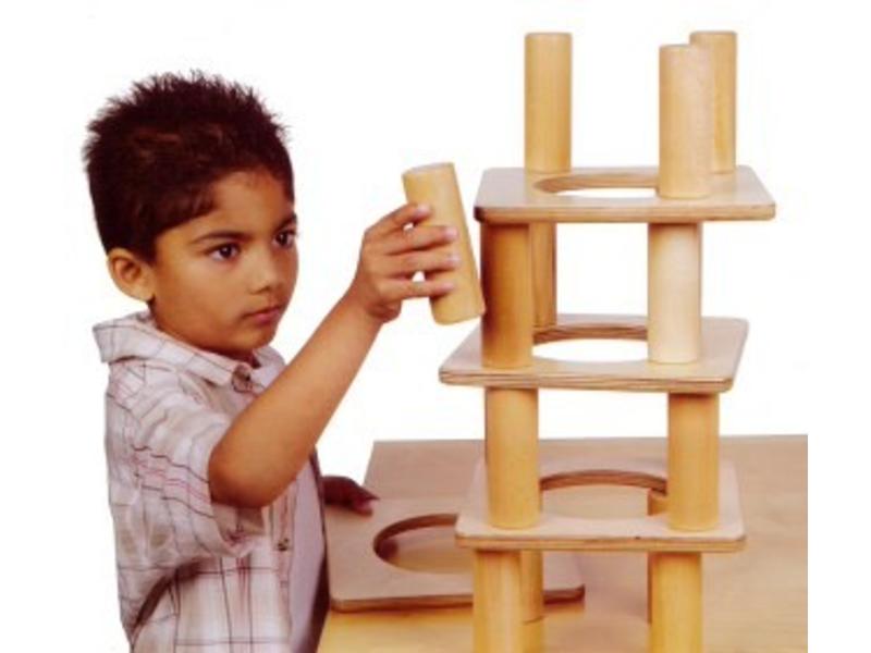Edu-Play Balans toren hout   20x20cm, 10x3,5cm