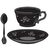 Marianne Design Ponsen en embossing sjabloon, kopje koffie en thee kop en lepel