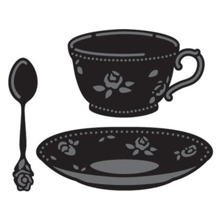 Marianne Design Ponsen en embossing sjabloon, kopje koffie en thee kop en lepel
